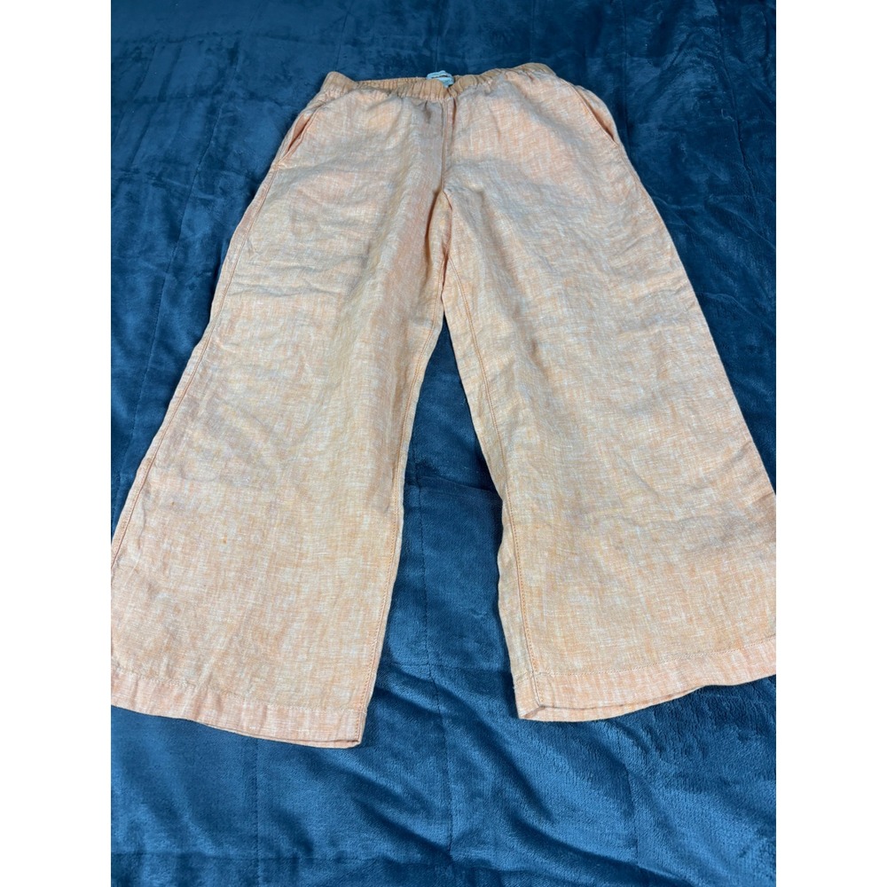 Cynthia Rowley Orange 100% Linen Wide Leg Cropped Pants Elastic Waist Womens S